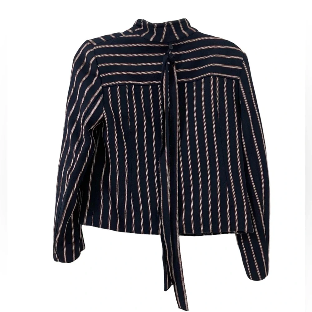Banana Republic navy with white and red stripes blazer. Has a tie in the back. - Picture 2 of 2